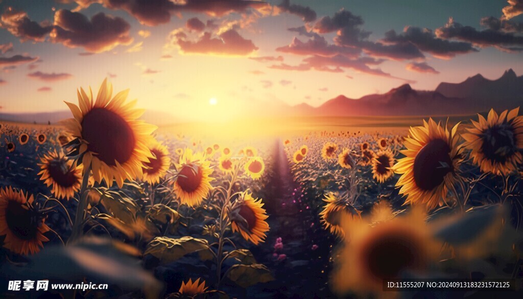 阳光下向日葵秋季丰收场景