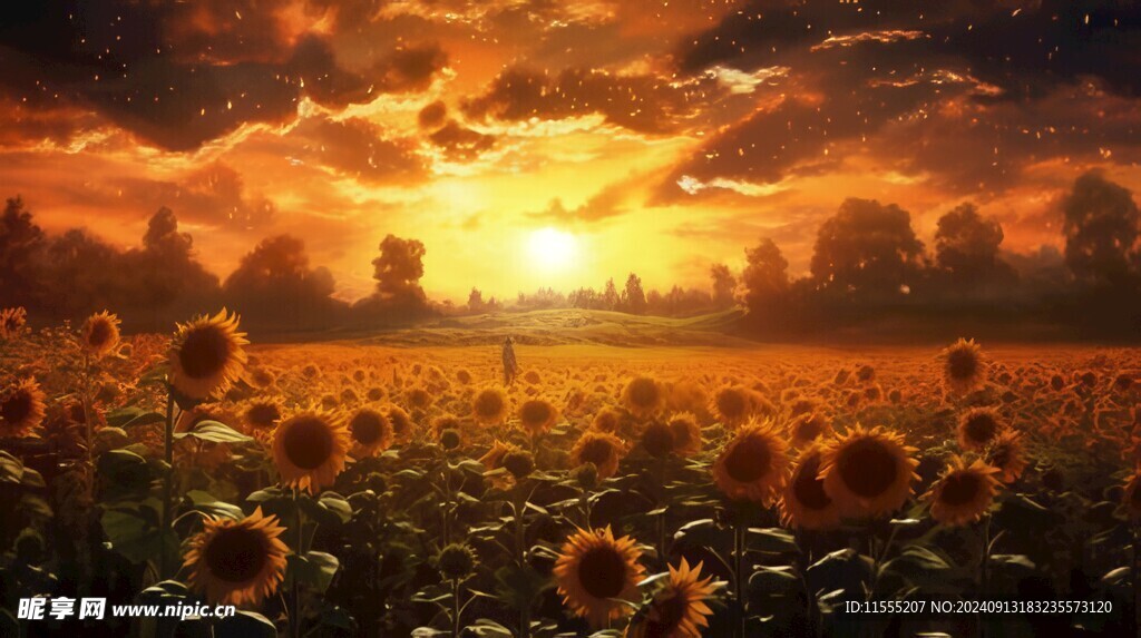 阳光下向日葵秋季丰收场景