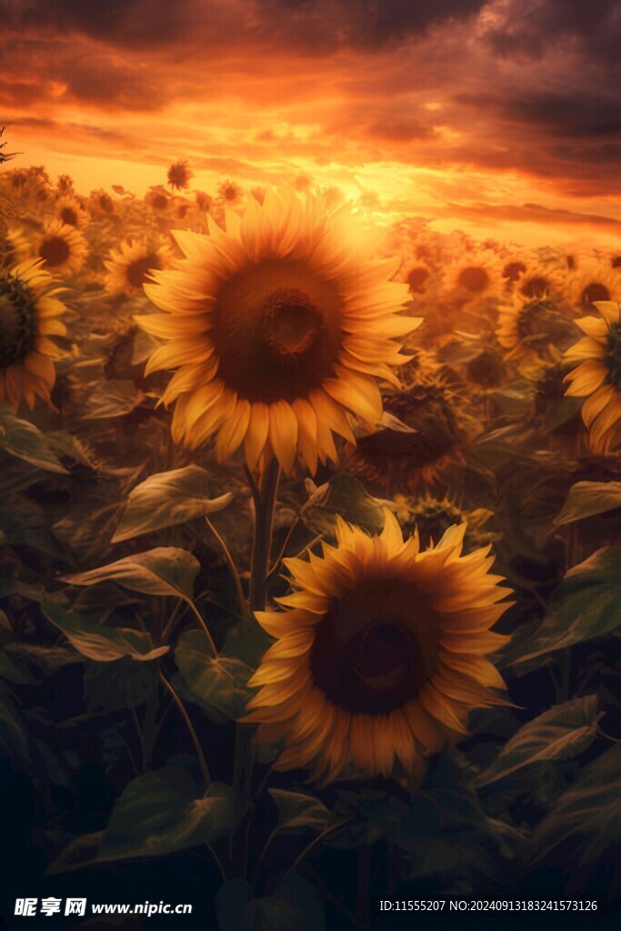 阳光下向日葵秋季丰收场景