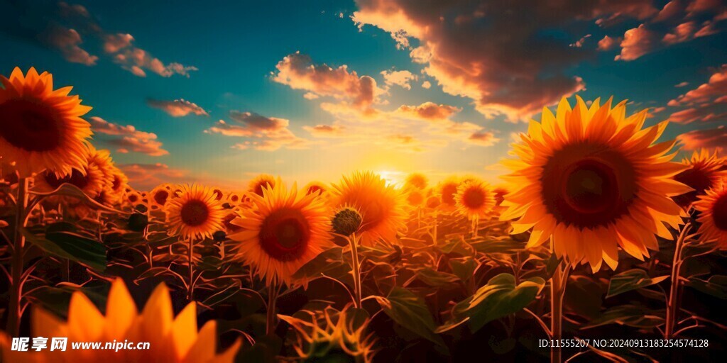 阳光下向日葵秋季丰收场景