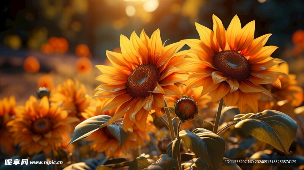 阳光下向日葵秋季丰收场景