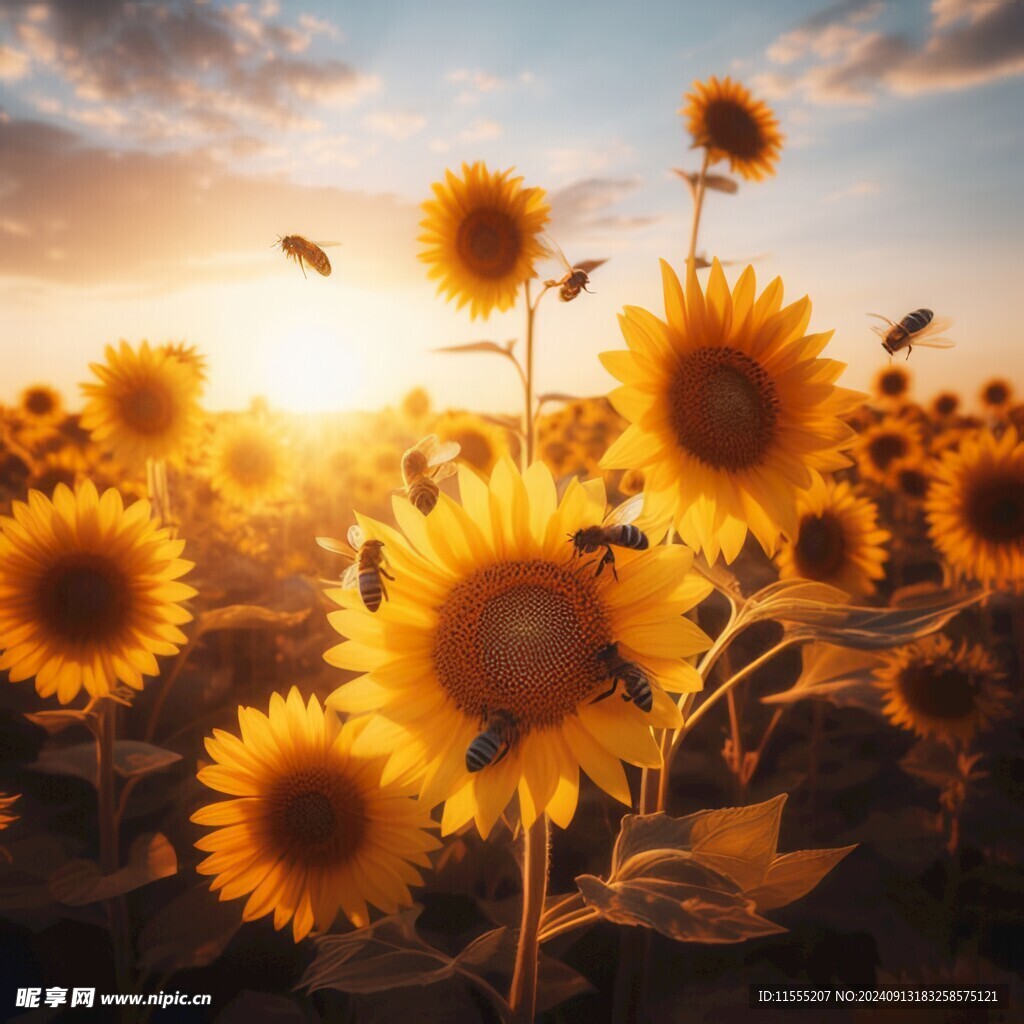 阳光下向日葵秋季丰收场景