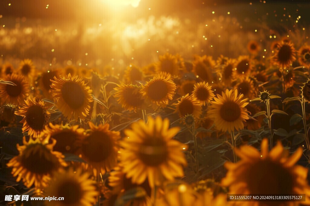 阳光下向日葵秋季丰收场景