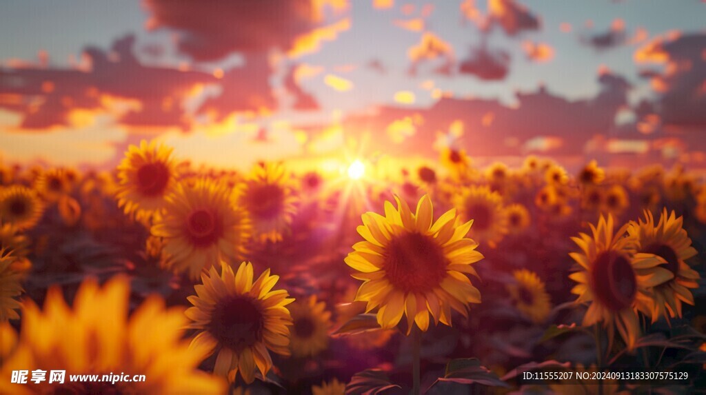 阳光下向日葵秋季丰收场景