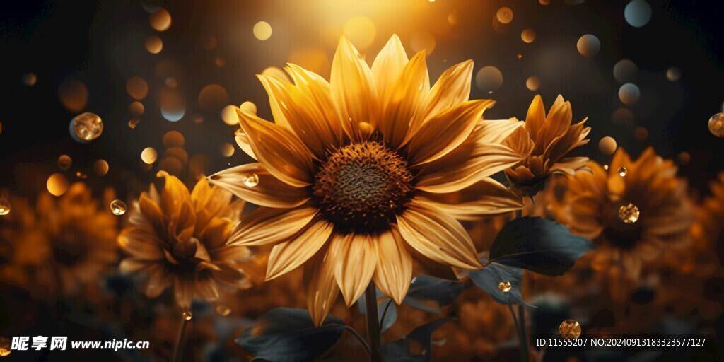 阳光下向日葵秋季丰收场景
