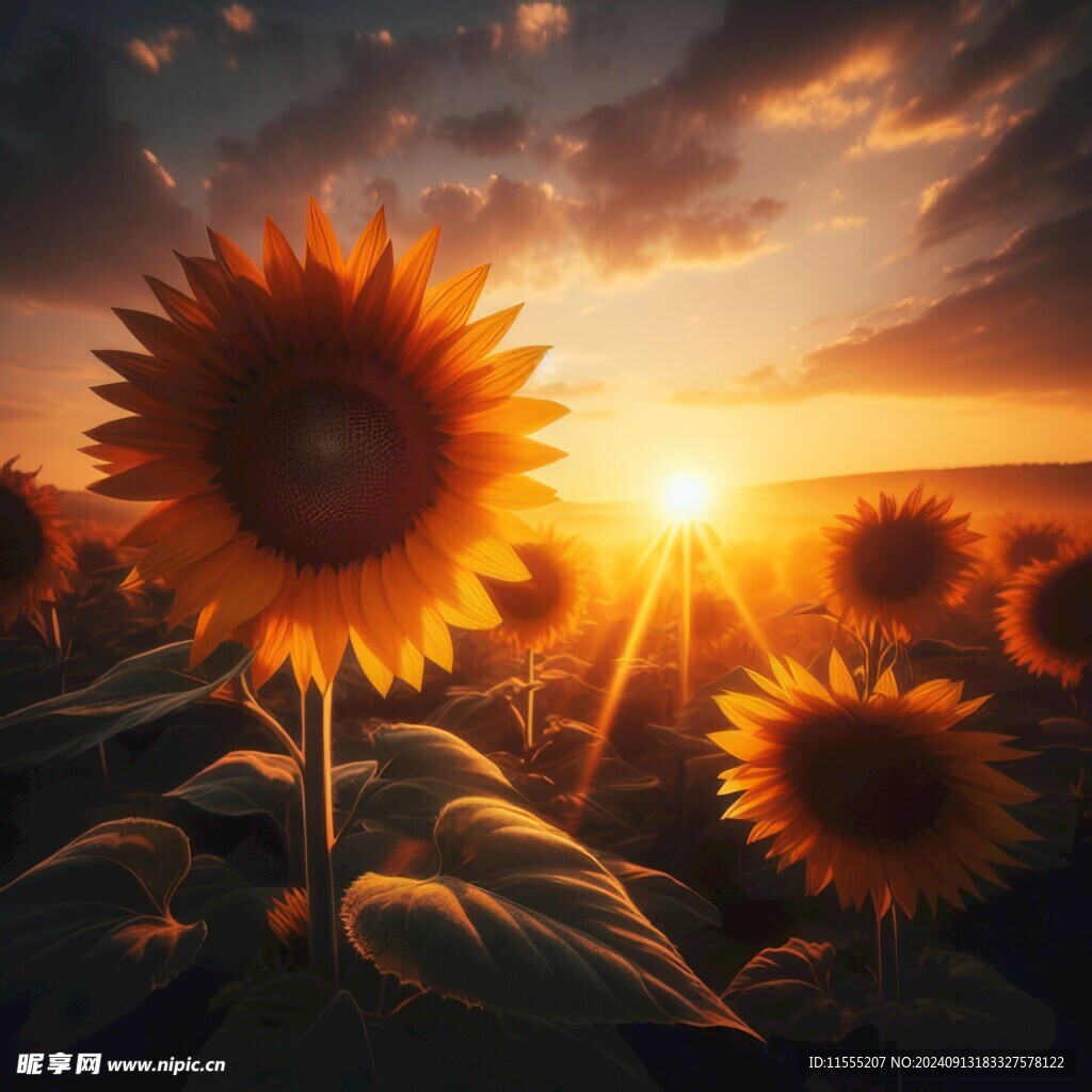 阳光下向日葵秋季丰收场景