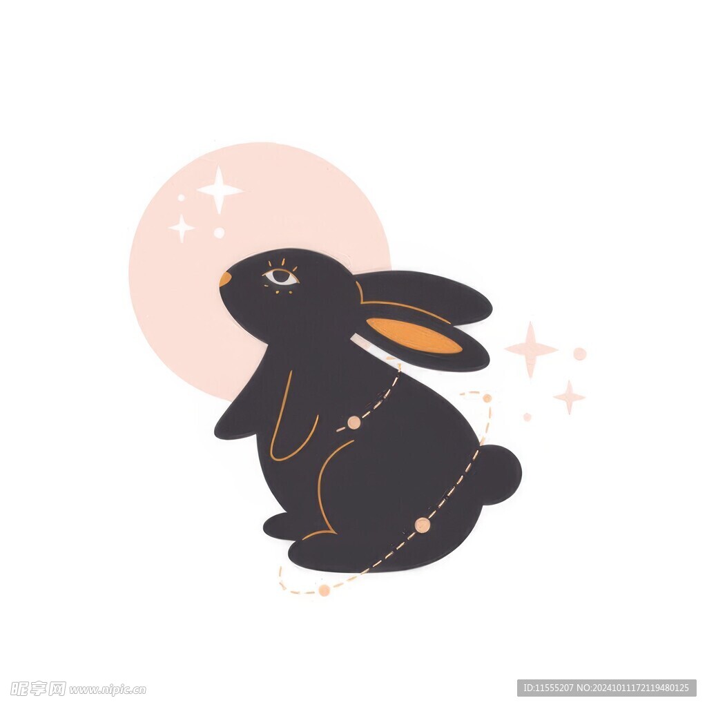 可爱小兔子插画扁平设计纯色背景