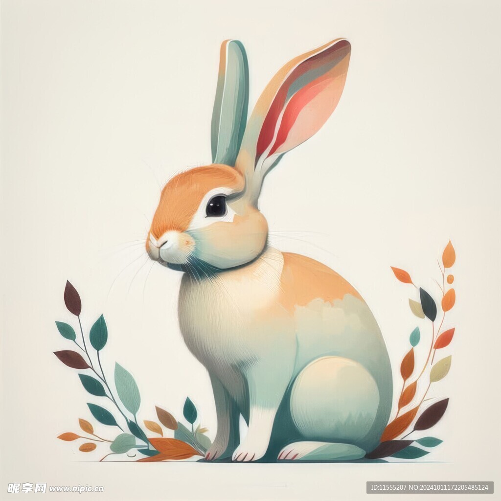 可爱小兔子插画扁平设计纯色背景