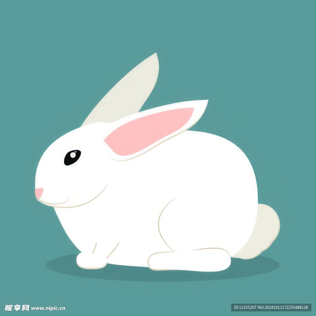 可爱小兔子插画扁平设计纯色背景