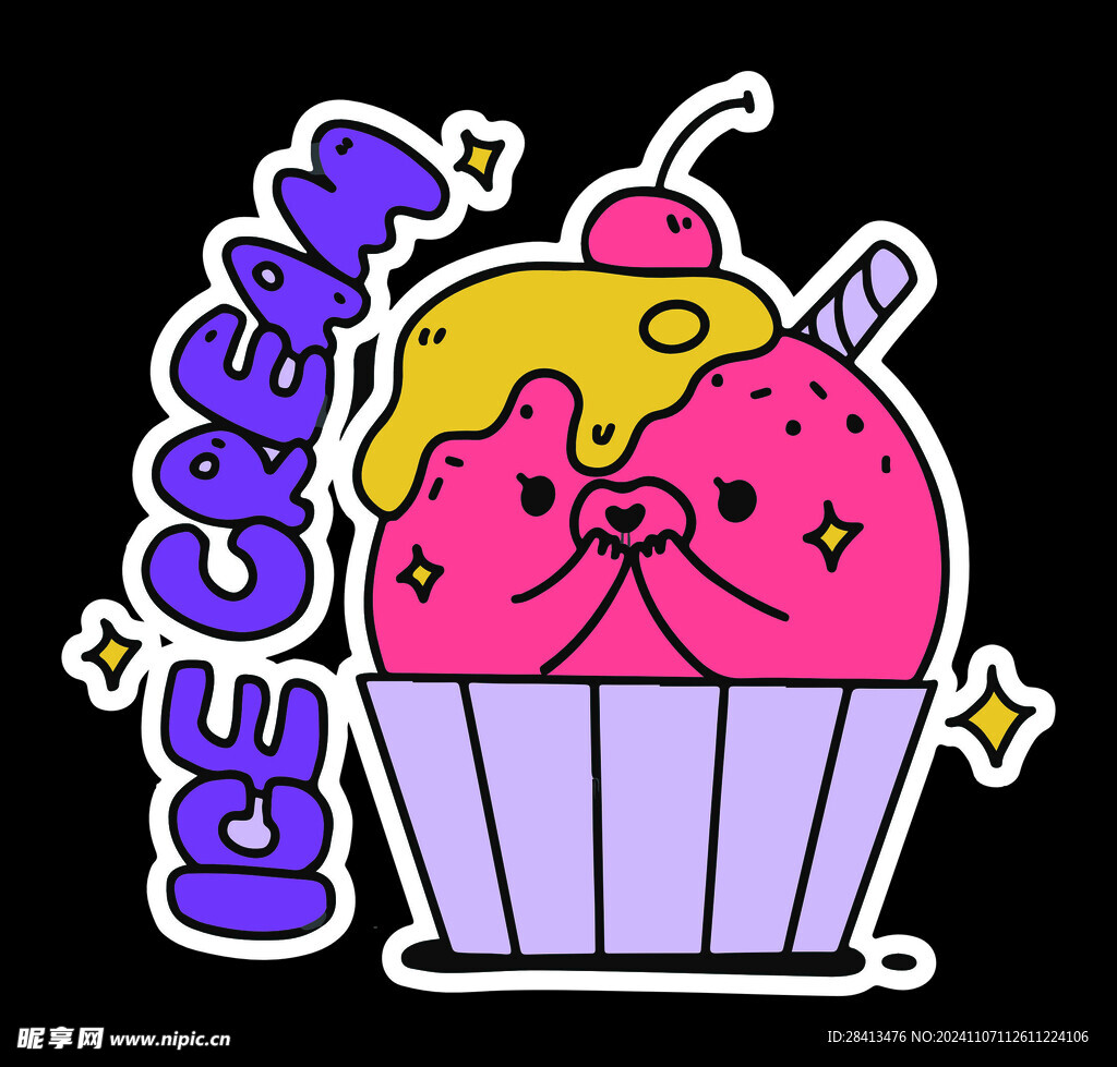 卡通英文甜筒印花图案设计