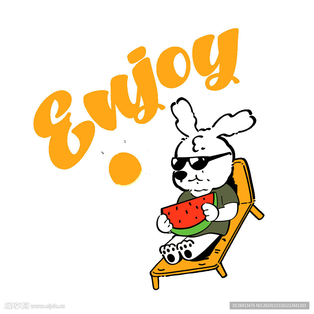 卡通吃瓜兔印花图案设计