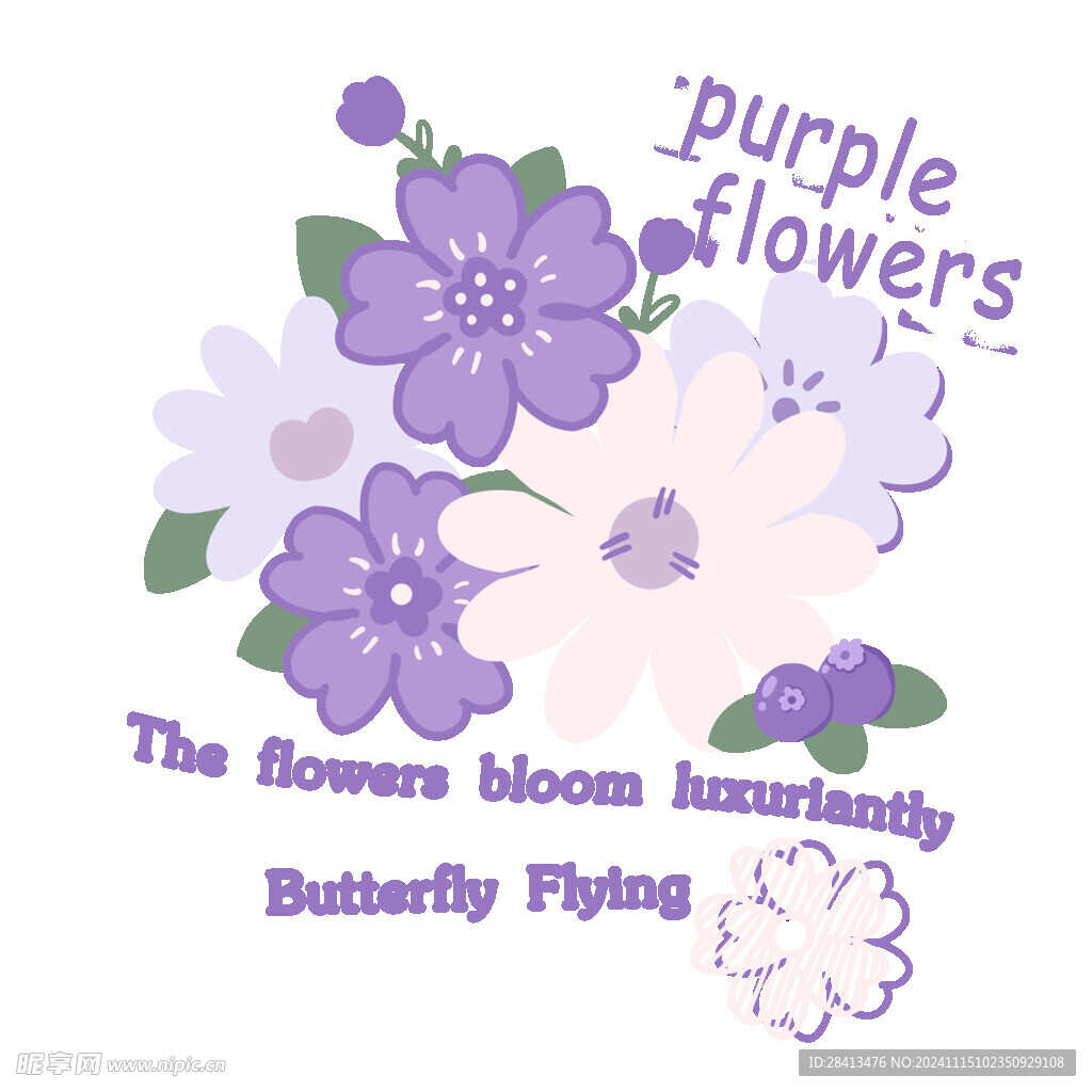 卡通英文花印花图案设计