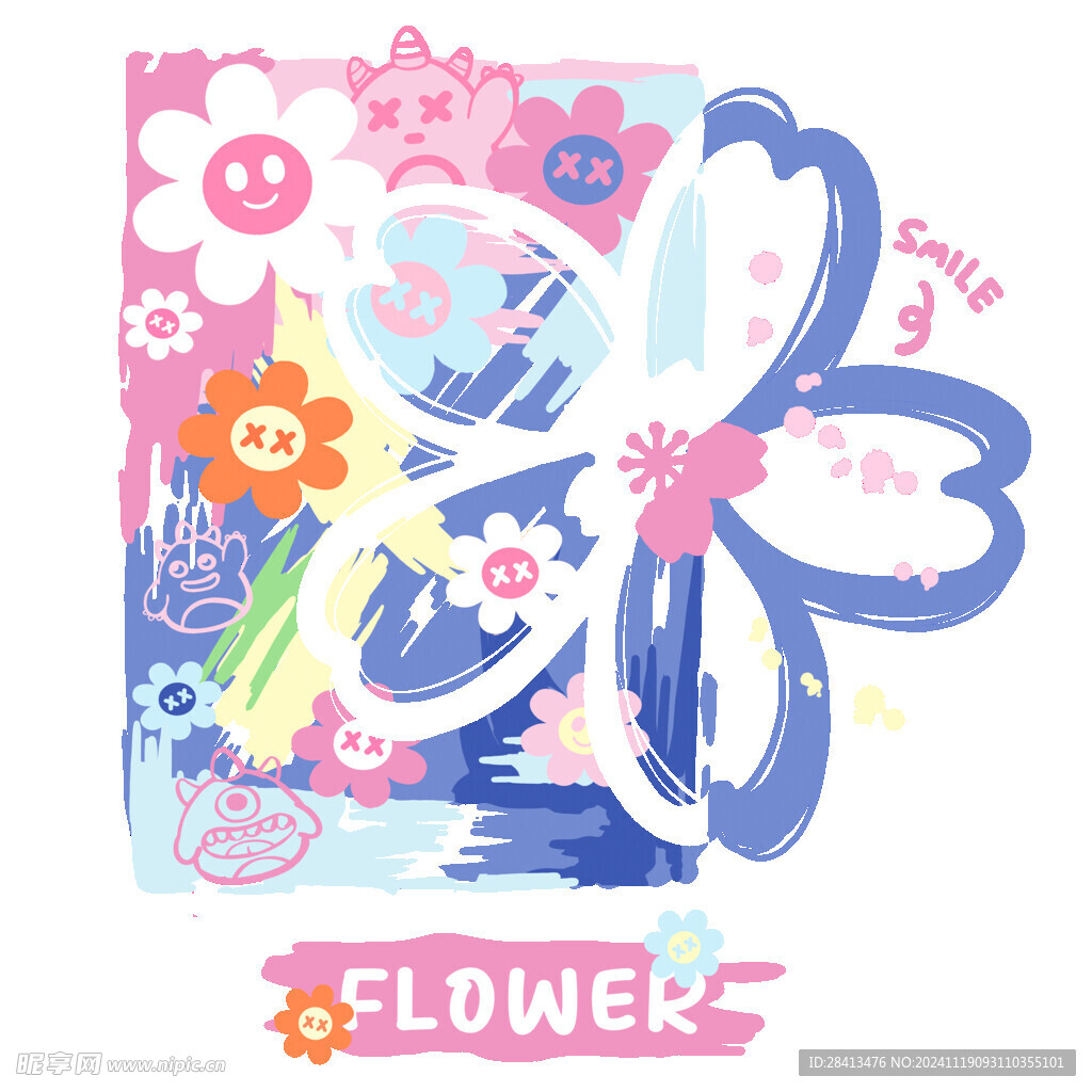 卡通涂鸦花印花图案设计