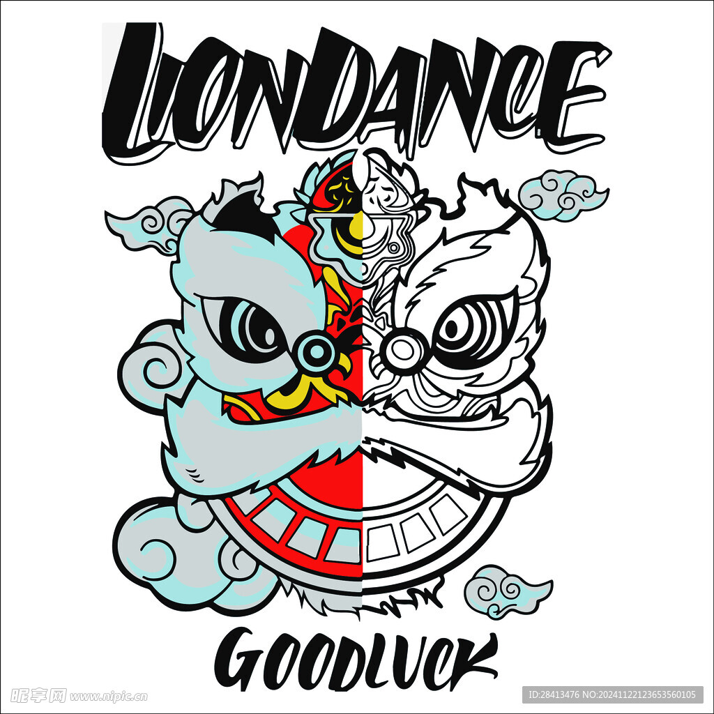 卡通英文狮子头印花图案设计