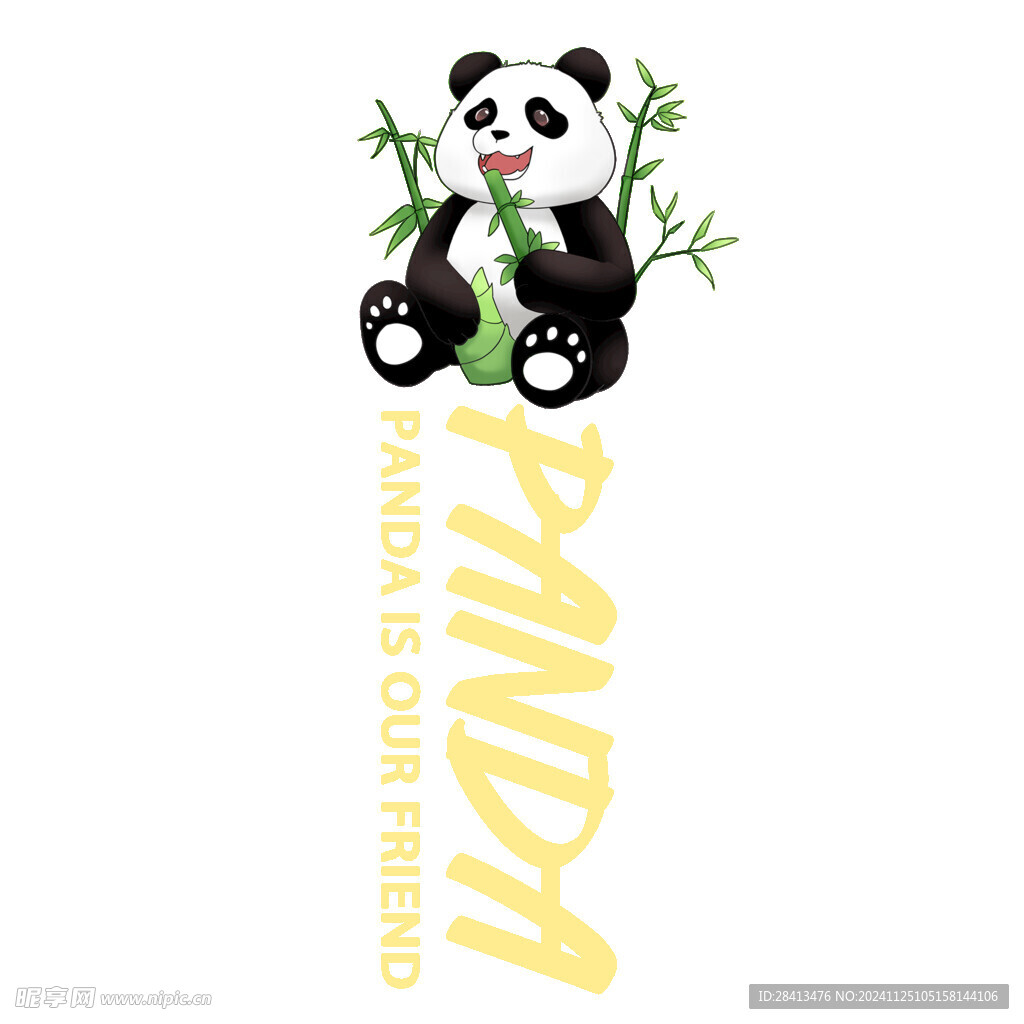 卡通英文竹子印花图案设计