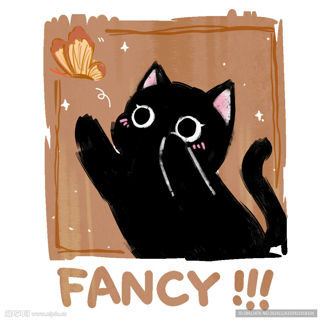 卡通蝴蝶猫印花图案设计