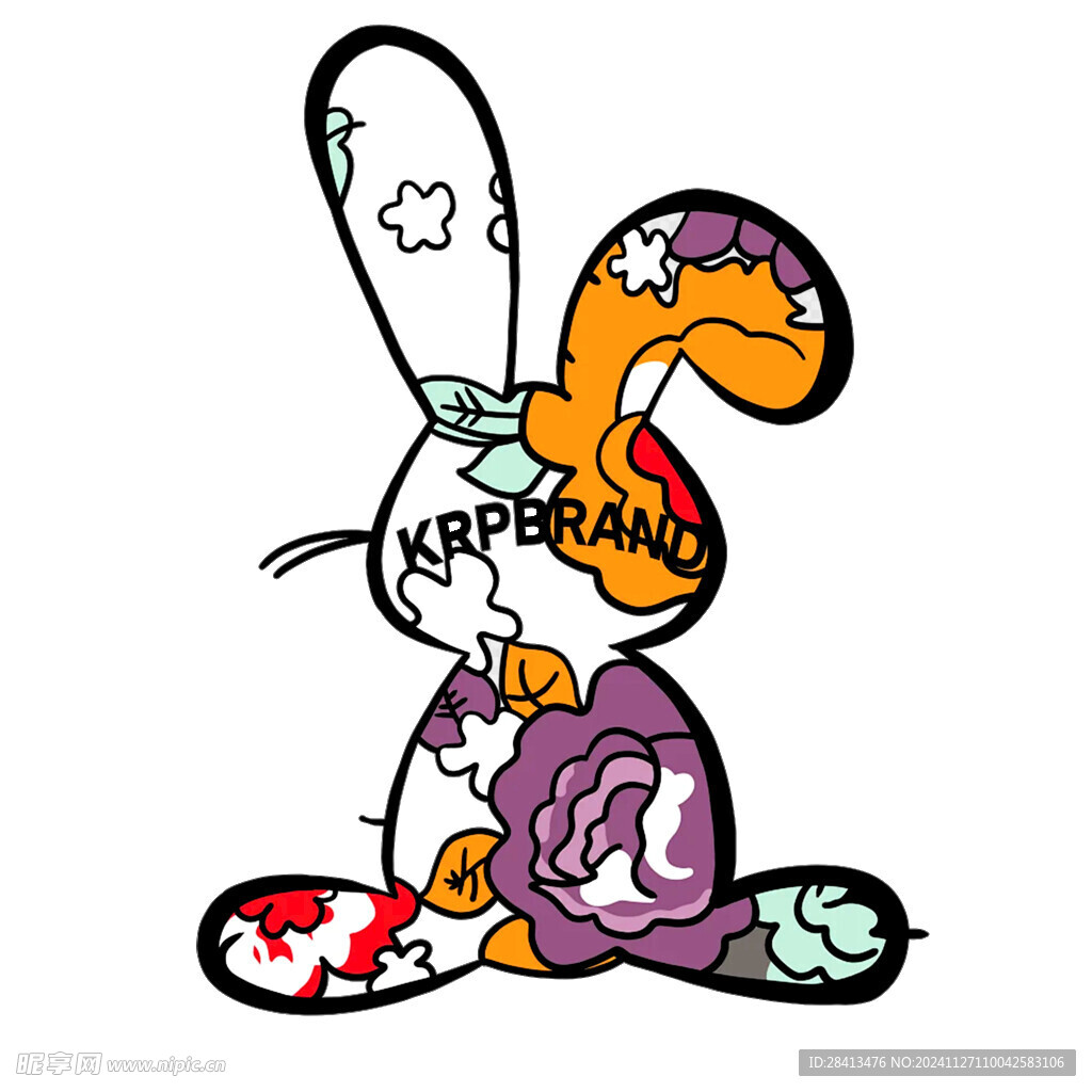 卡通英文兔印花图案设计