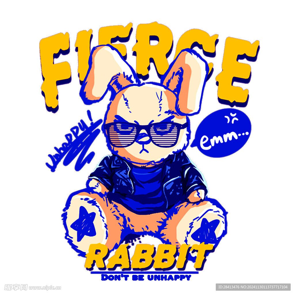 卡通英文兔子印花图案设计