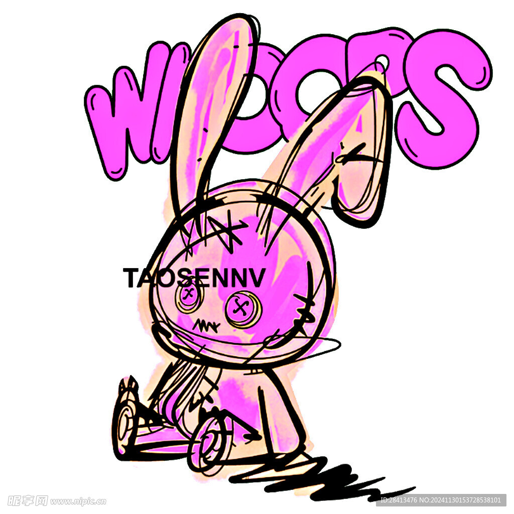 卡通粉色英文兔子印花图案