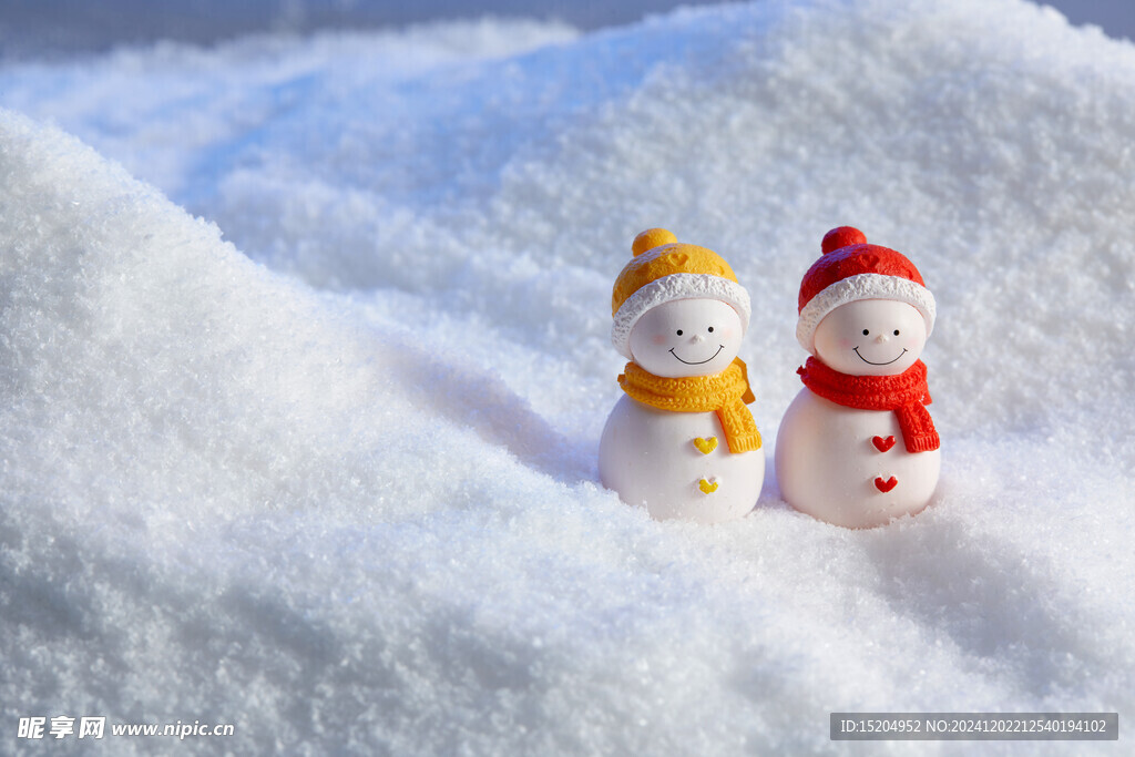 雪中的一对小雪人
