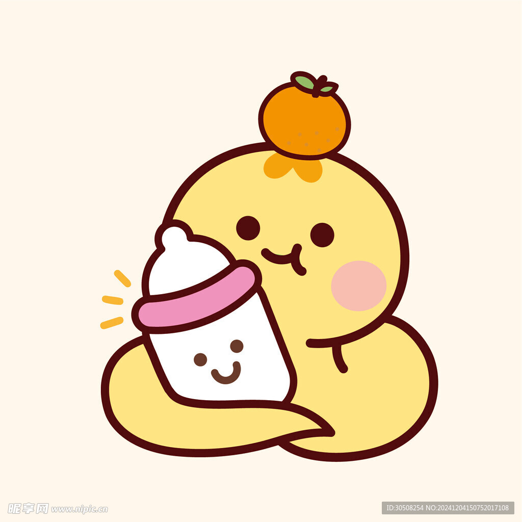 蛇宝宝头插画卡通橘子