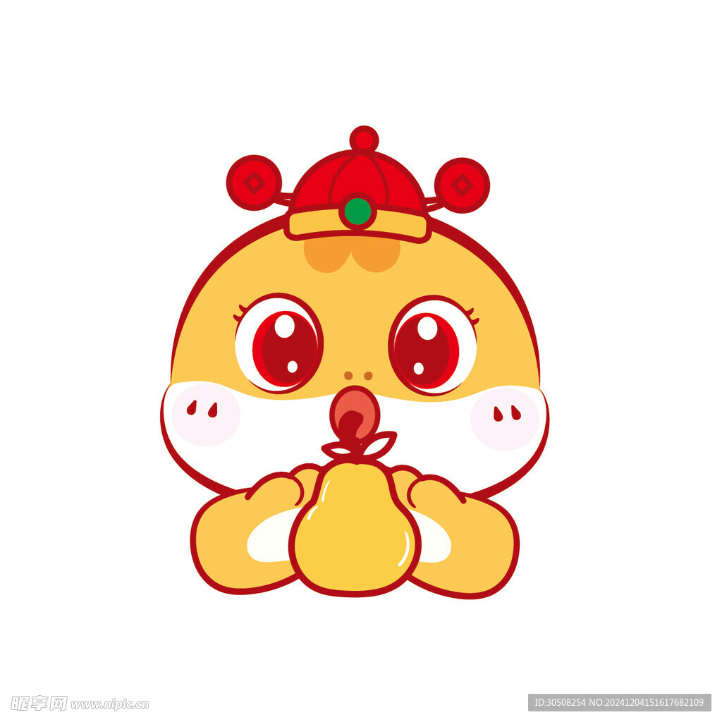 蛇卡通抱梨插画线稿简笔画