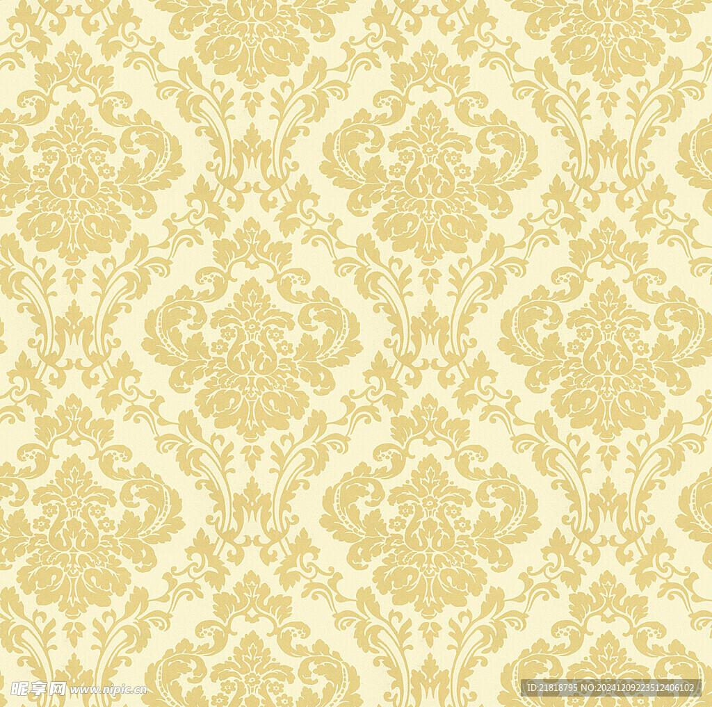 欧式经典大马士革图案植绒壁纸