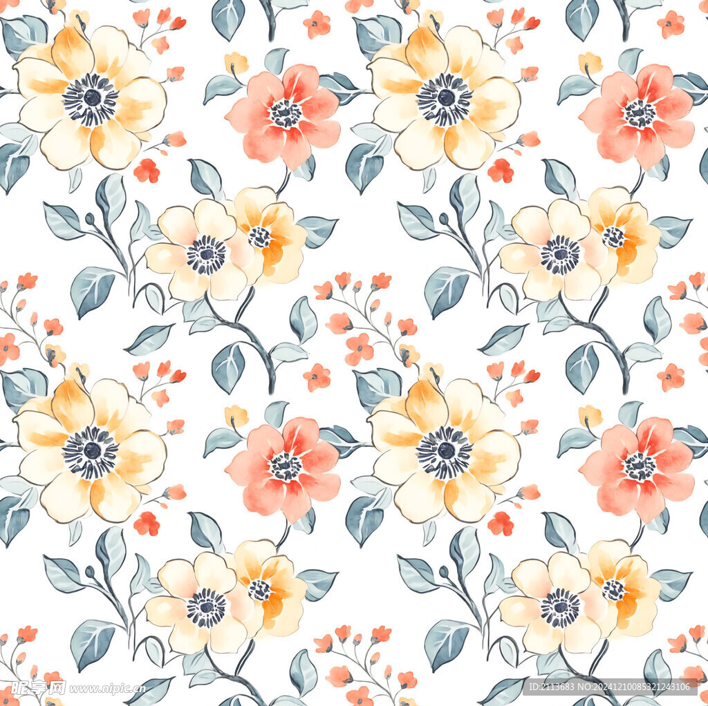 水彩花卉四方连续