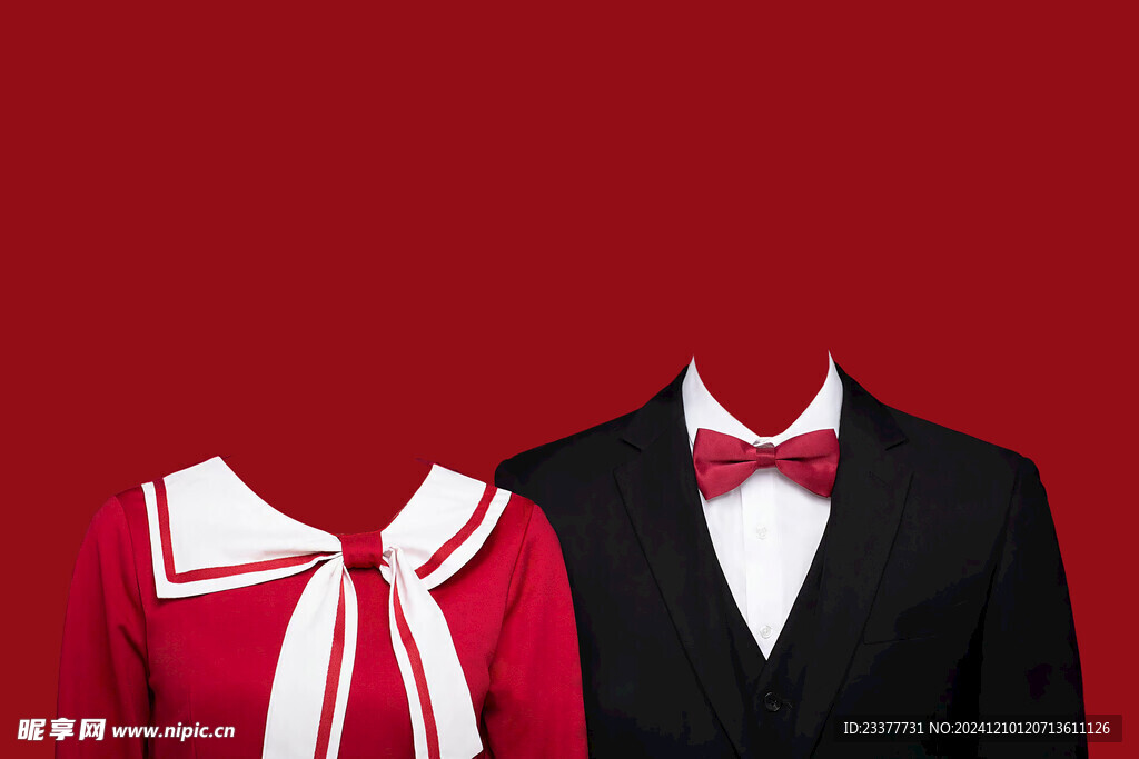 红色传统结婚证件照