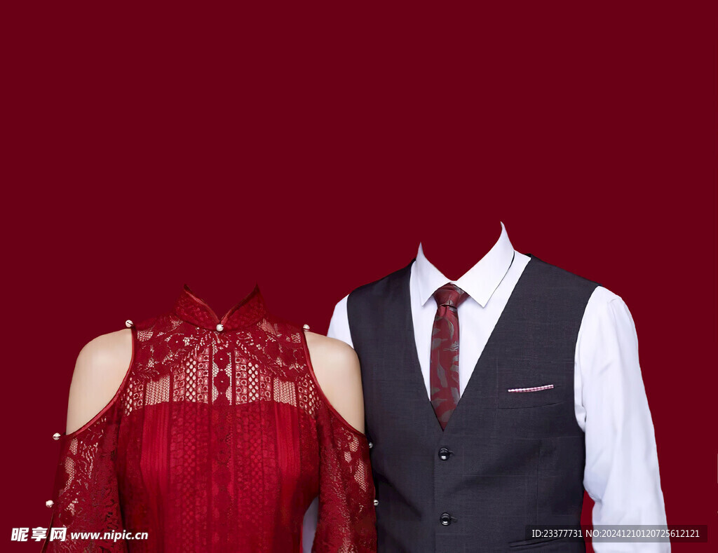 红色传统结婚证件照