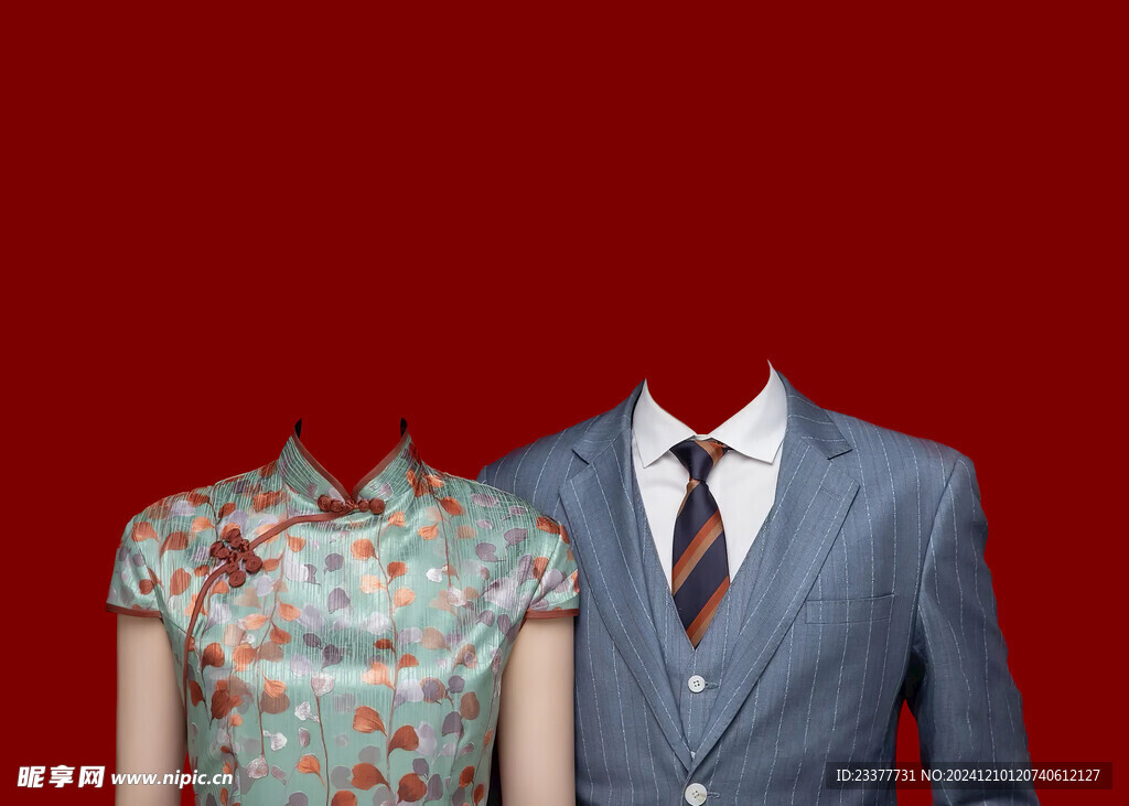 传统旗袍西装结婚证件照