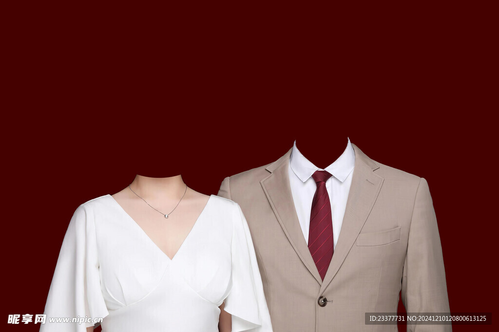 白色礼服传统结婚证件照