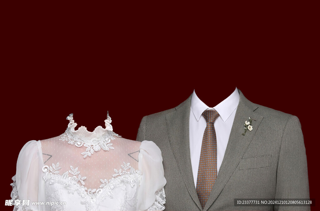 白色婚纱传统结婚证件照