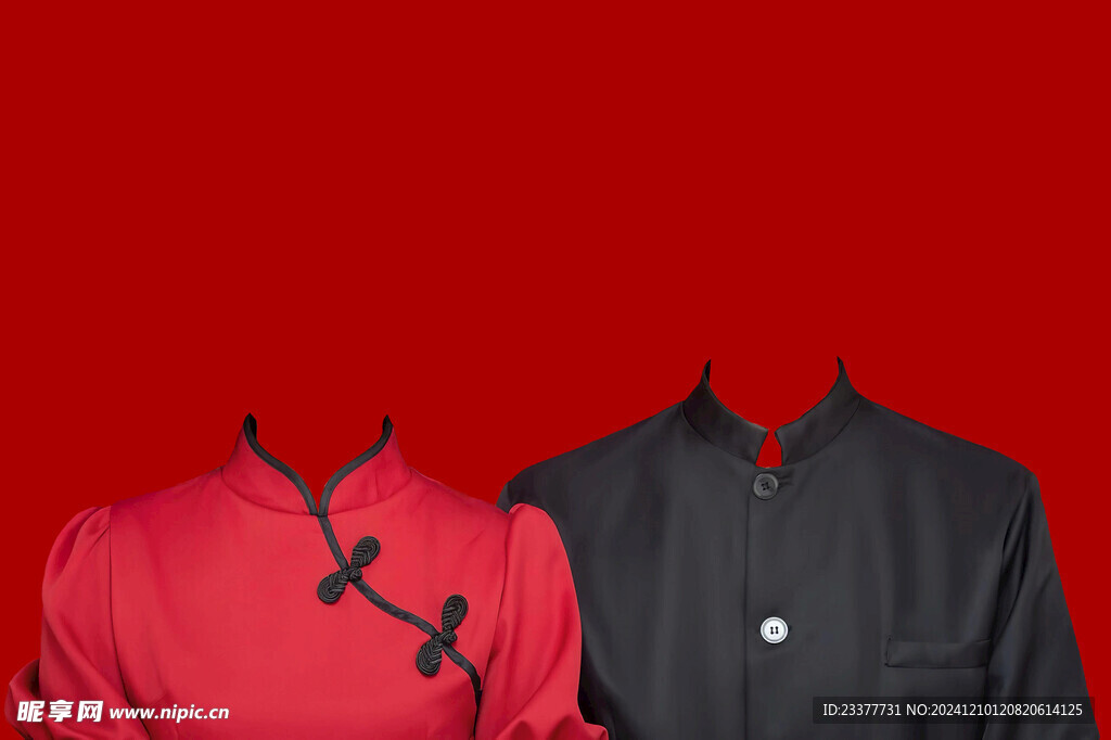 红色传统结婚证件照