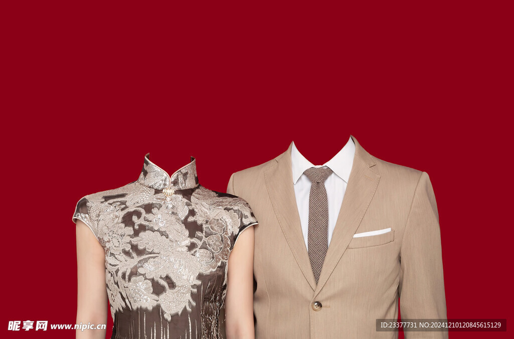 旗袍西装结婚证件照