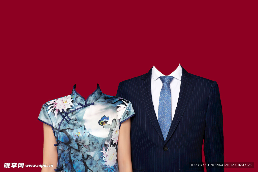 旗袍西装结婚证件照