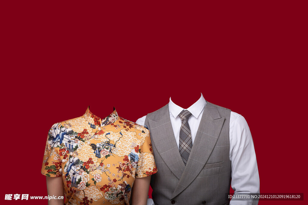 黄色旗袍结婚证件照