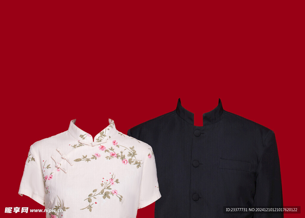 粉色传统服装结婚证件照