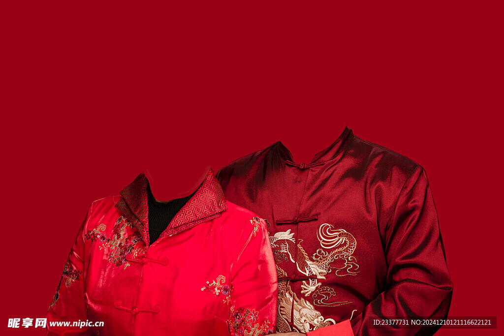 红色服饰结婚证件照