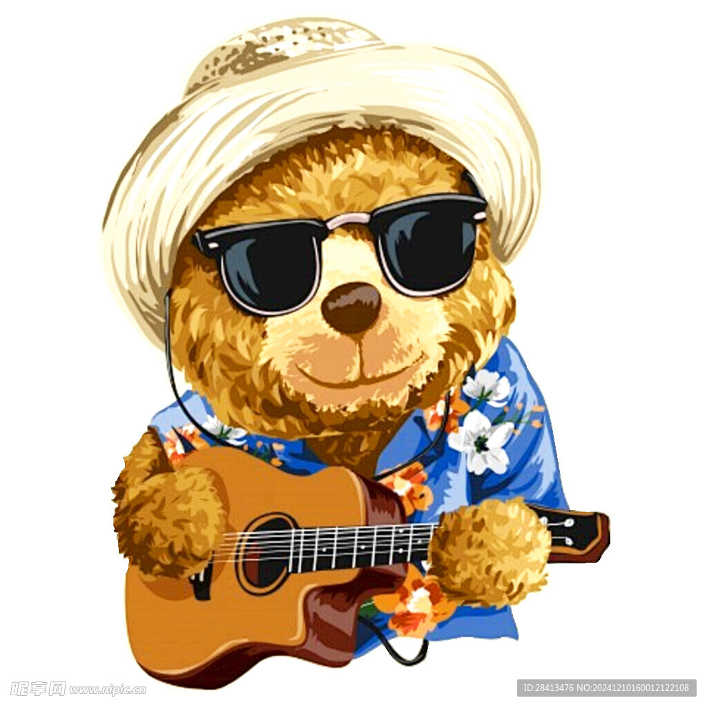 卡通吉他熊印花图案设计