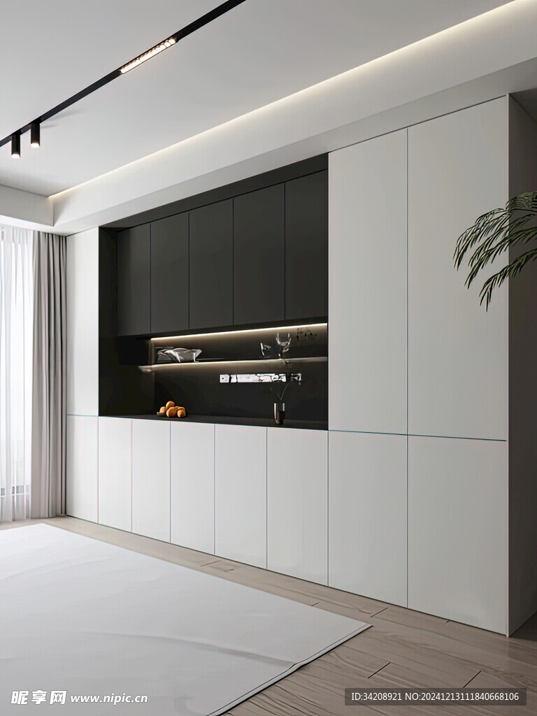 围合高级感装修木作厨房餐边柜子