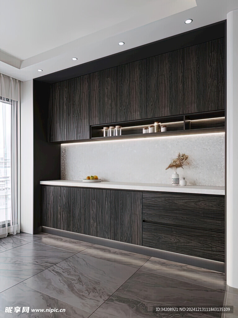 围合高级感装修木作厨房餐边柜子