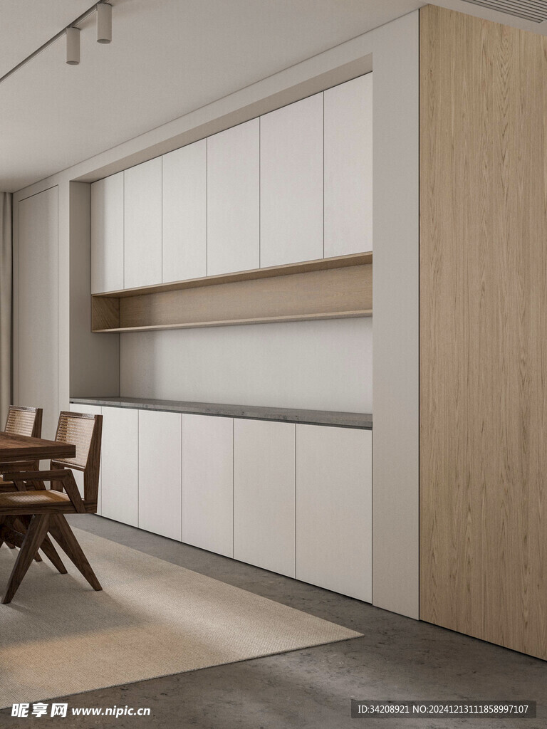 围合高级感装修木作厨房餐边柜子