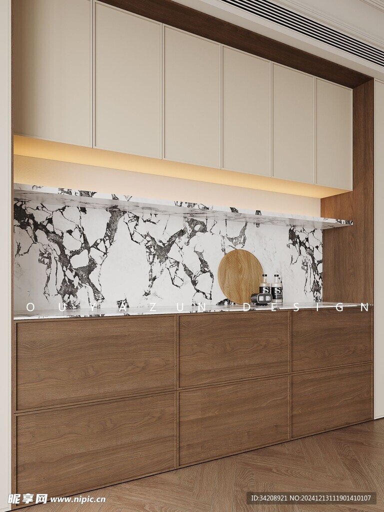 围合高级感装修木作厨房餐边柜子