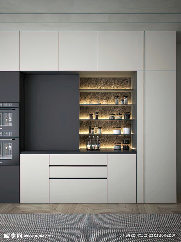 围合高级感装修木作厨房餐边柜子