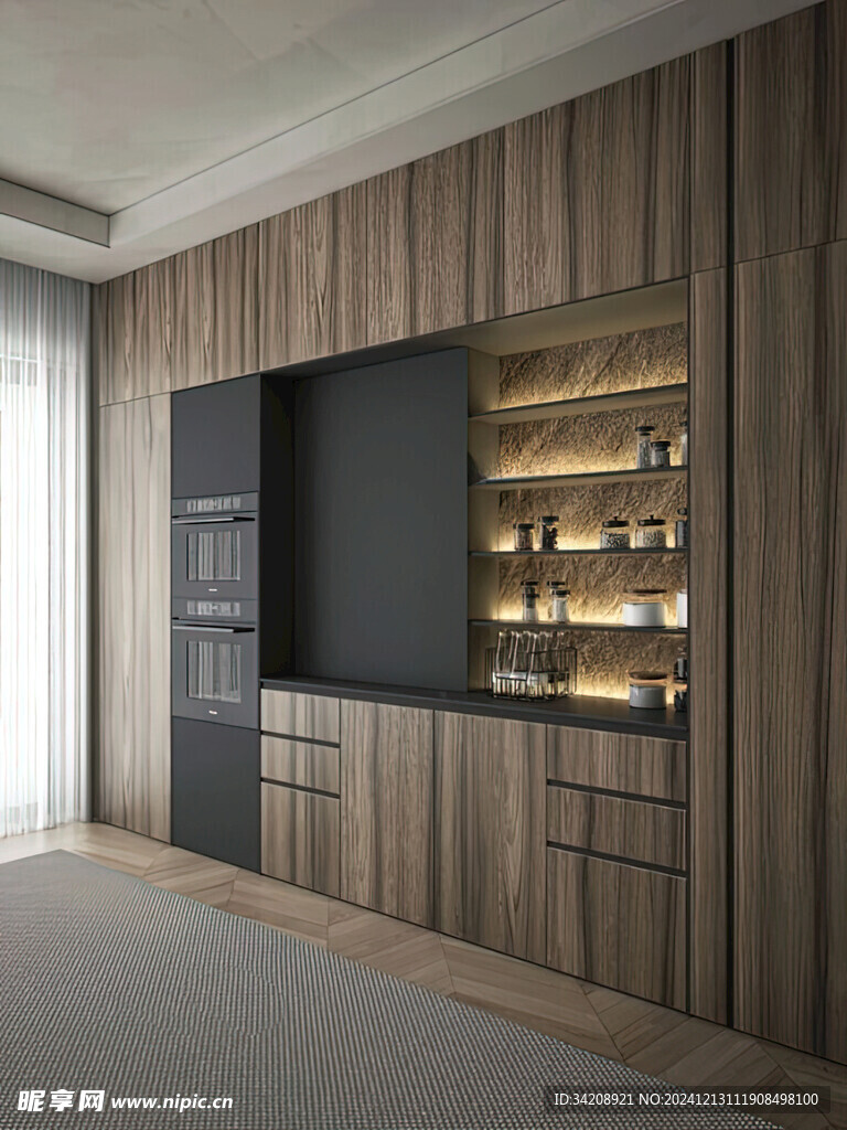 围合高级感装修木作厨房餐边柜子