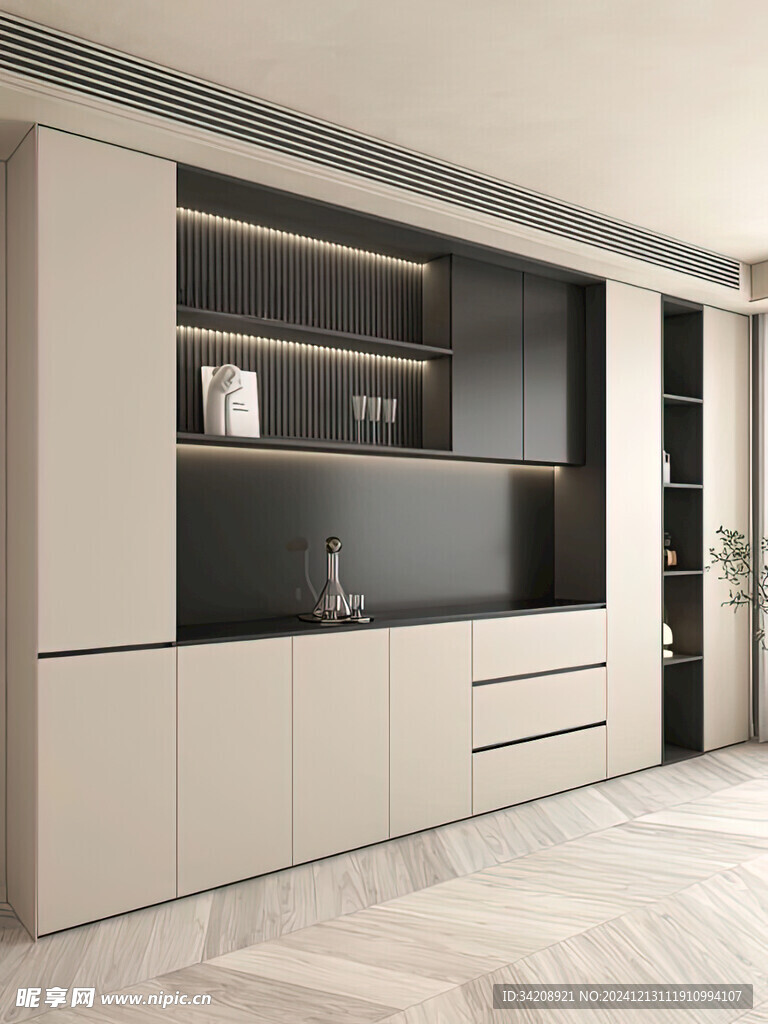 围合高级感装修木作厨房餐边柜子