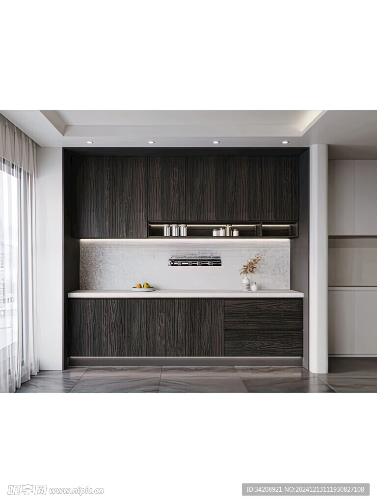 围合高级感装修木作厨房餐边柜子