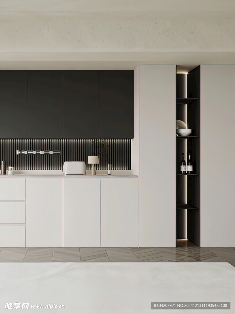 围合高级感装修木作厨房餐边柜子