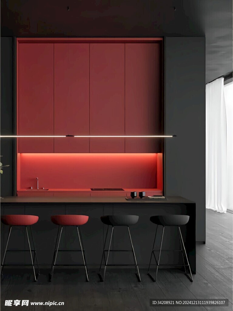 围合高级感装修木作厨房餐边柜子